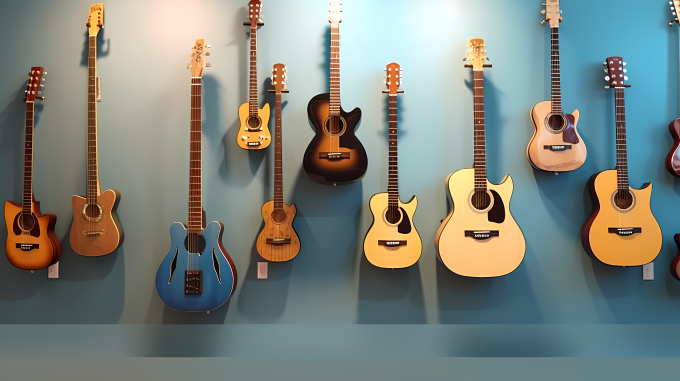 蓝棕魔浪吊挂吉他摄影图