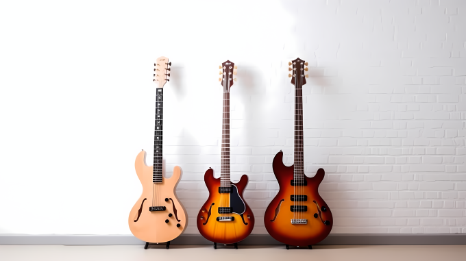 手工吉他竖立在白墙前 — 摄影图片