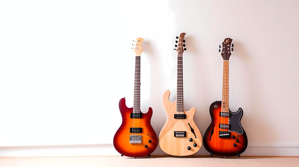 摇滚乐队吉他前白墙摄影图版权图片下载