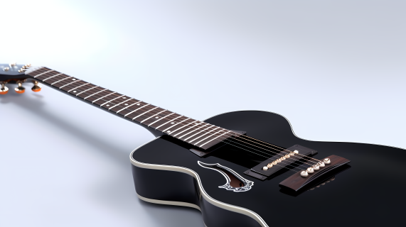 精致的原木质感的黑色吉他高清图