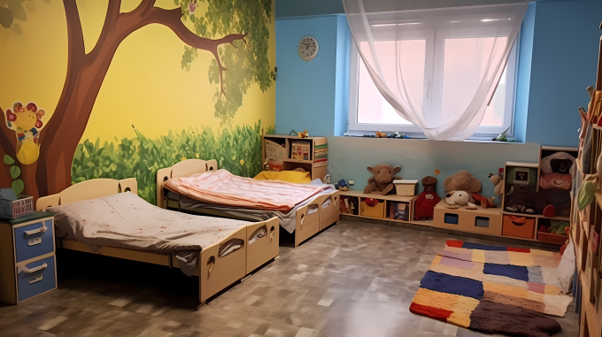 幼儿园舒适的睡眠空间拍摄图