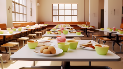 小学食堂精致餐盘就餐摄影图