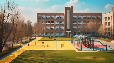 清新的学校校园建筑拍摄图