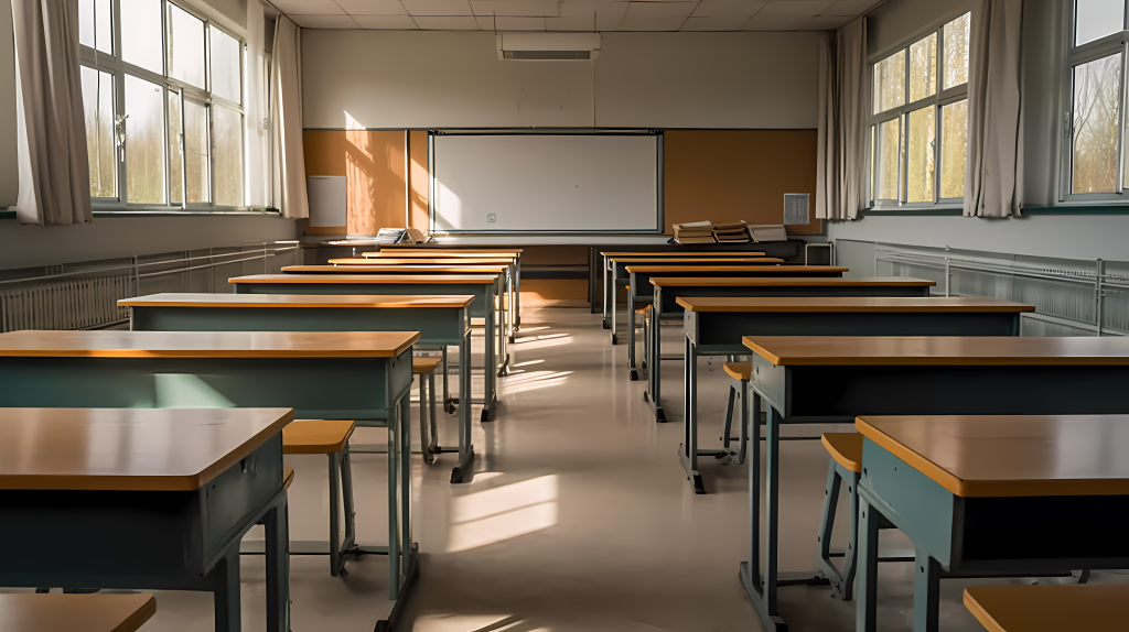 干净整洁明亮初中教室摄影图版权图片下载