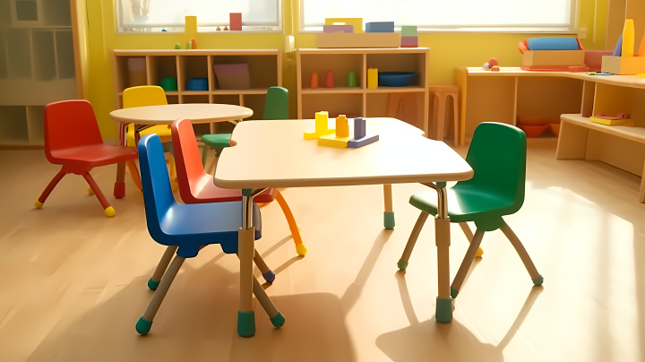 幼儿园教室桌椅明亮摄影图版权图片下载