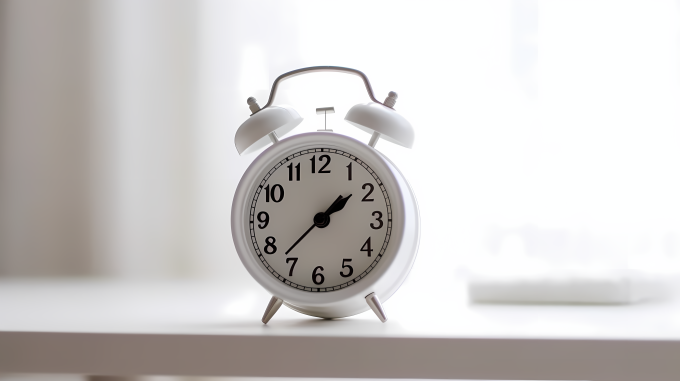 窗台超高清白色桌上白色闹钟摄影图片