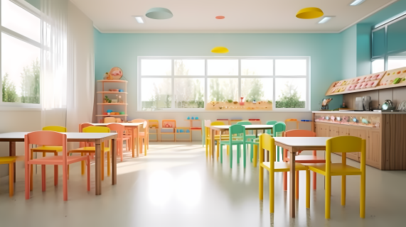 幼儿园可爱彩色桌椅摄影图