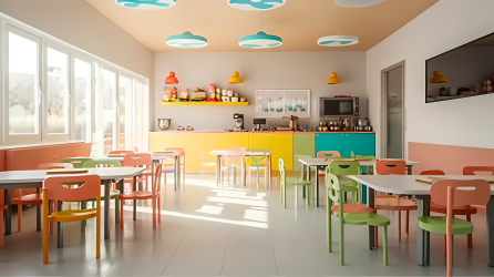 幼儿园餐厅彩色小椅摄影图