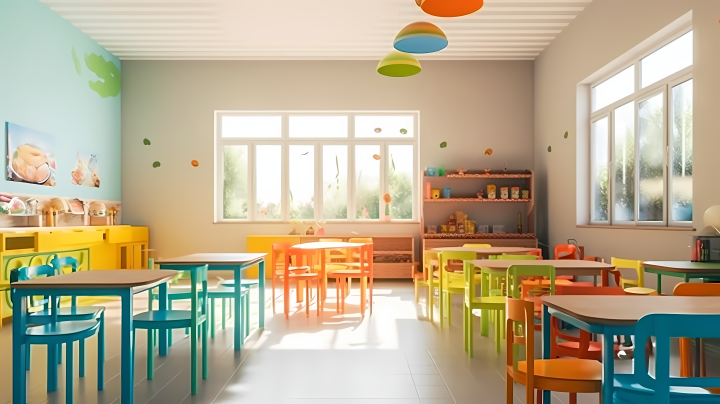 幼儿园餐厅可爱小椅摄影图版权图片下载