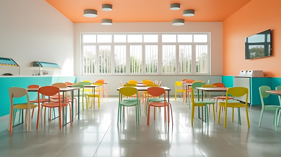 幼儿园食堂可爱彩色小椅摄影图