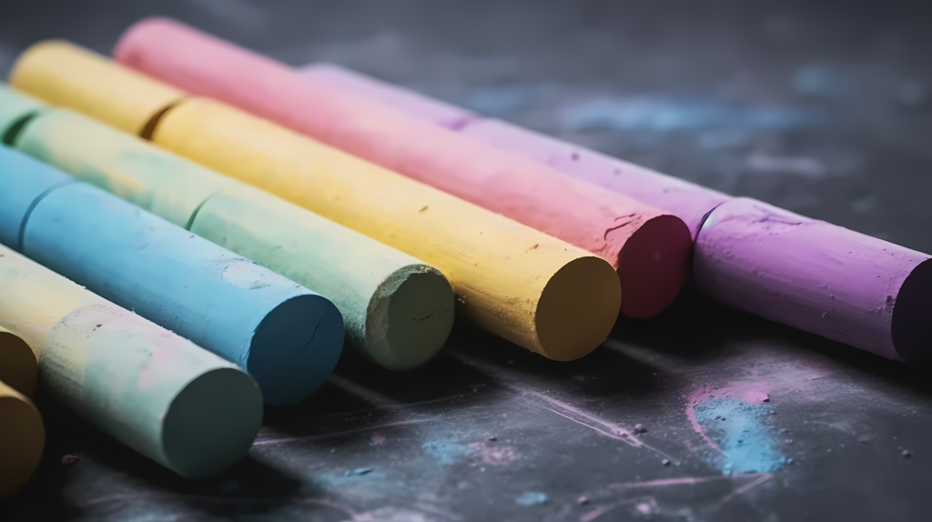 彩色粉笔在桌子上的特写摄影图版权图片下载