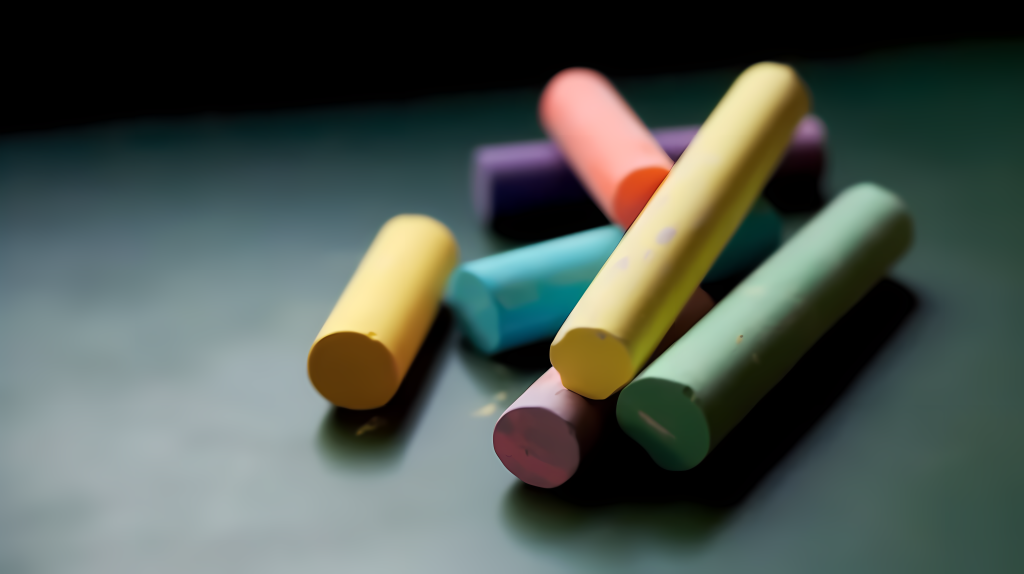 在暗绿色桌面上的彩色粉笔摄影图版权图片下载