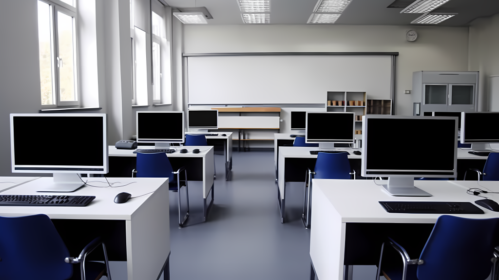 学校电脑房数码教学场景摄影图