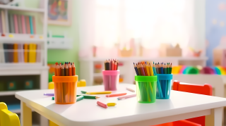 幼儿园教室内彩色笔图片摄影图