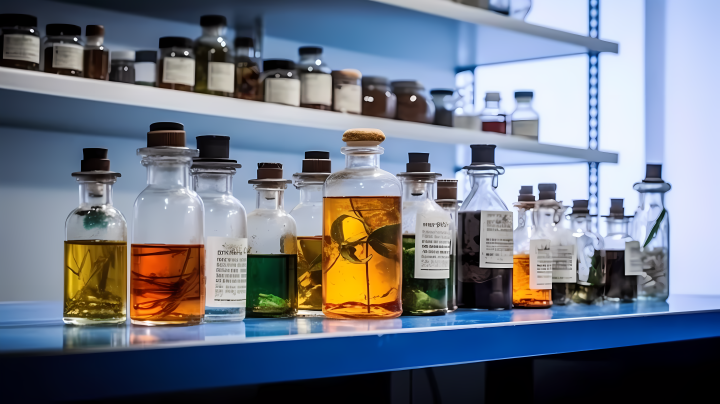科学实验室桌上的试管摄影图版权图片下载