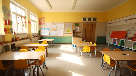 黄色系温馨的幼儿园教室高清图