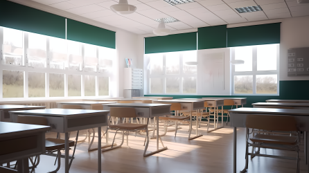 亮堂的教学场景的课桌课椅拍摄图