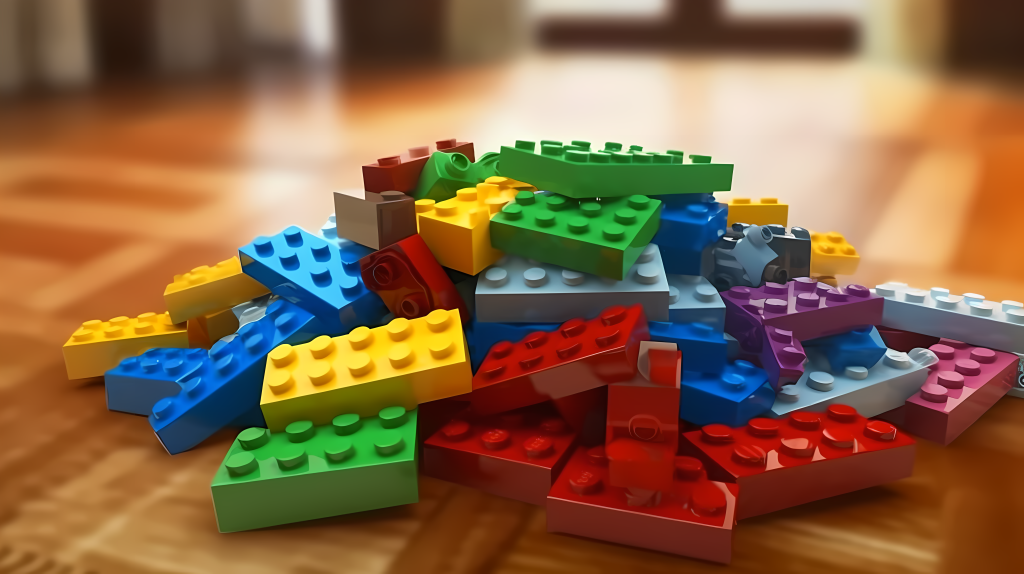 木桌上彩色积木拼图摄影图