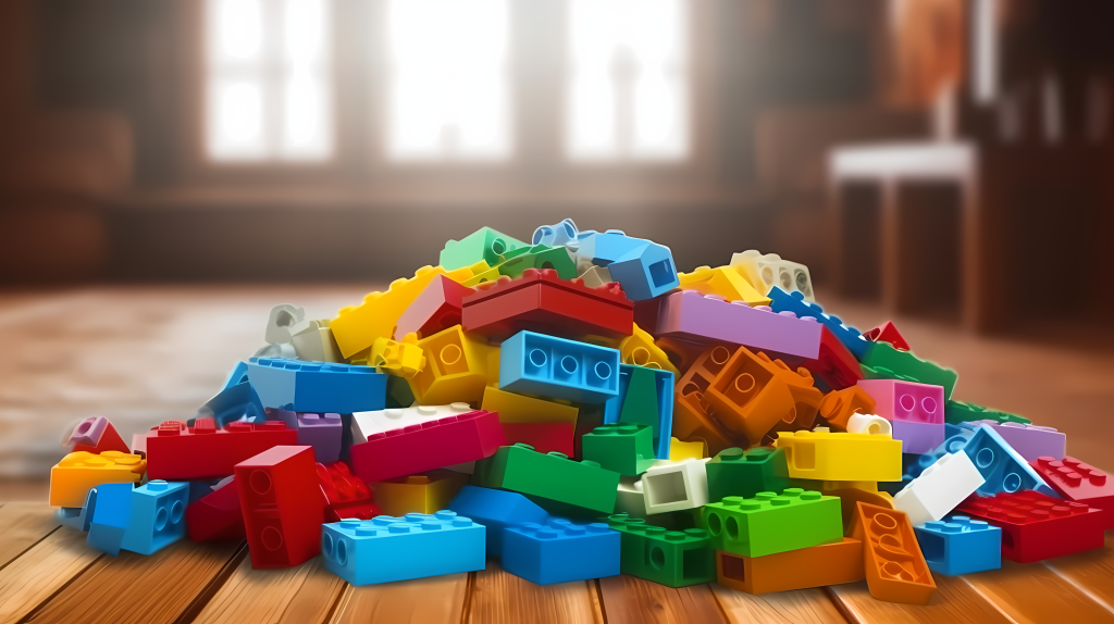 缤纷积木在木桌上摄影图