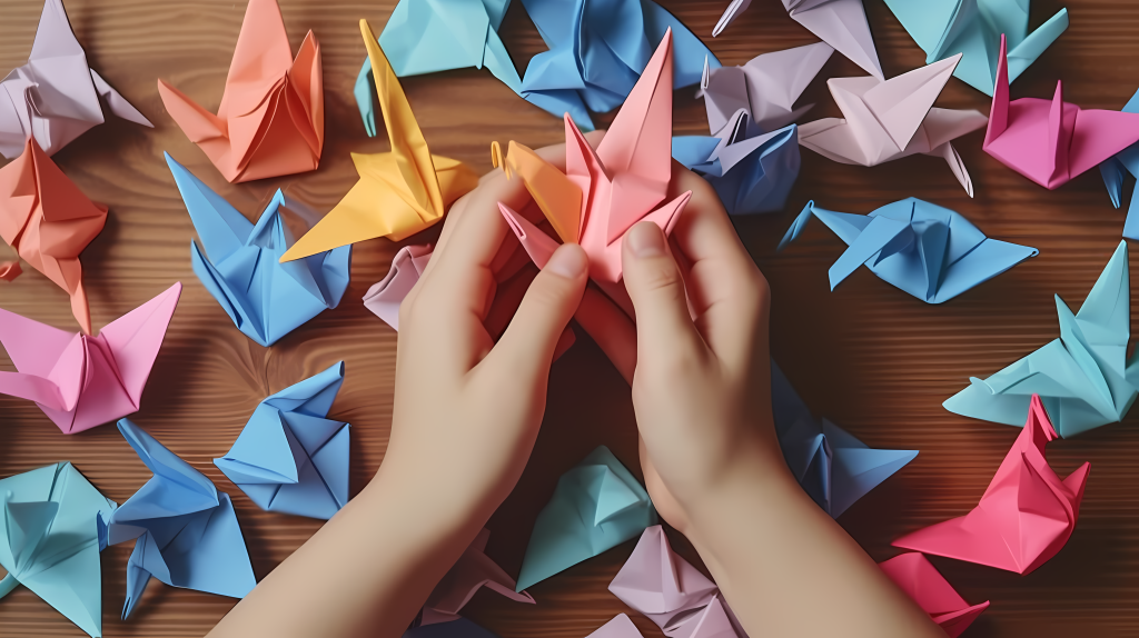 手工折纸鹤摆件摄影图