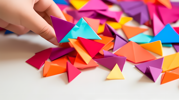 儿童手工几何抽象的折纸鸟摄影图