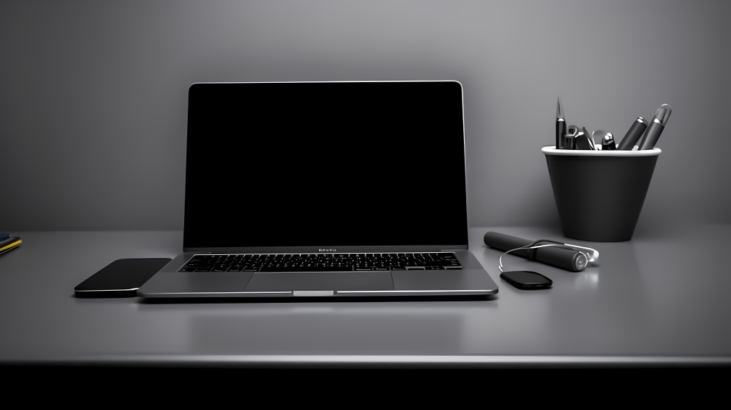 笔记本电脑笔和鼠标摄影图片