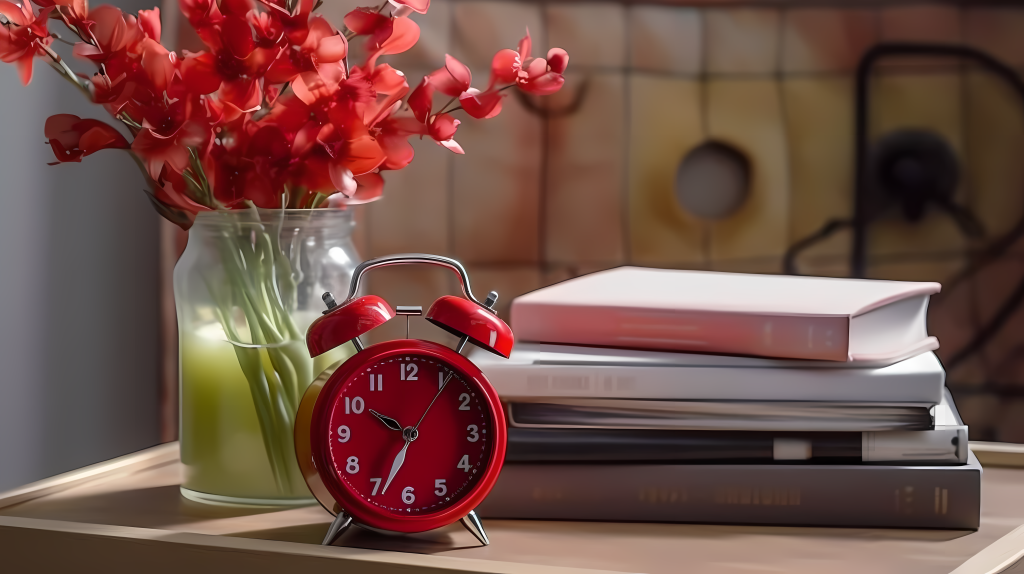 红色铁艺闹钟室内摄影图版权图片下载