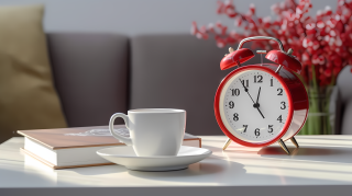 铁艺红色闹钟与书相伴的生动室内摄影图