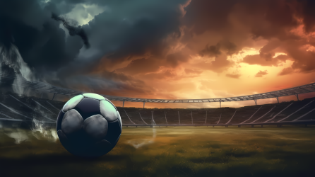 夸张的风云涌动的体育场中的足球高清图