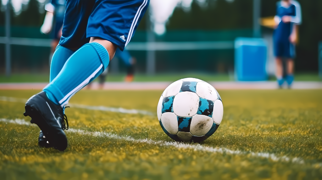 足球运动员真实主义风格踢球摄影图片