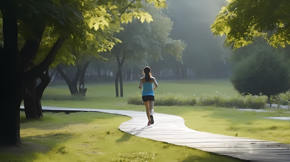 清晨公园女子慢跑摄影图