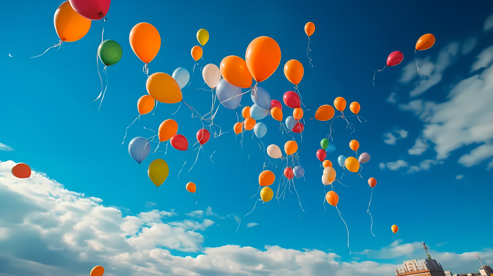 放飞绚丽缤纷气球摄影图版权图片下载