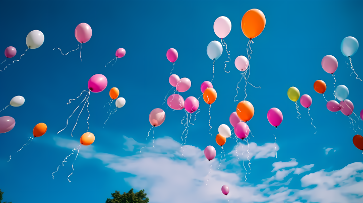 蓝天下缤纷气球摄影图版权图片下载
