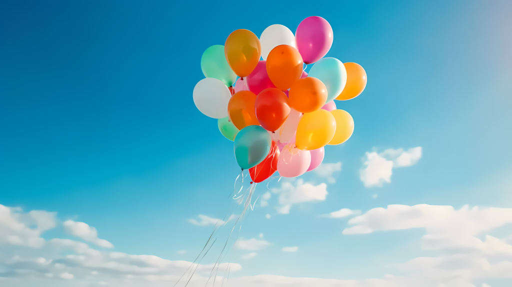 天空中漂浮的缤纷气球摄影图