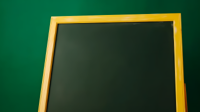 清新明亮黄色边框的绿色黑板摄影图