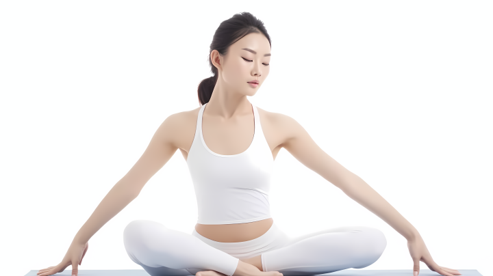 亚洲女子白色瑜伽服摄影版权图片下载