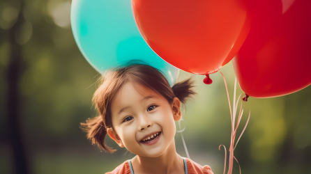 快乐童年气球笑容小孩摄影图片