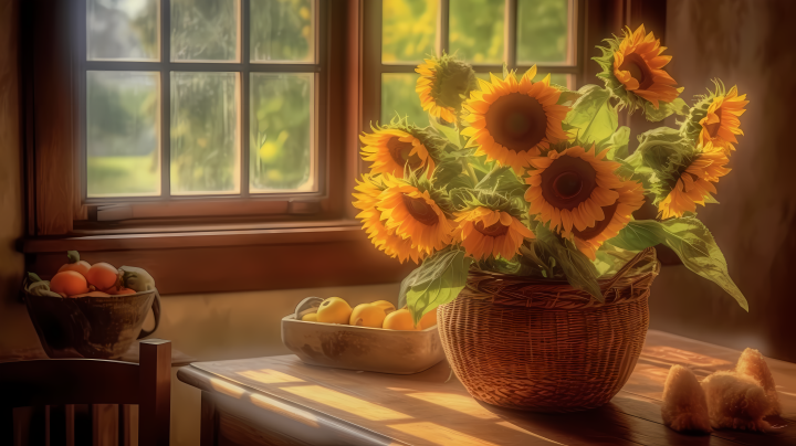 阳光下的温馨向日葵摄影图版权图片下载