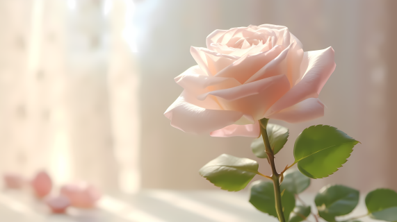 浪漫粉色玫瑰开放花瓶摄影图