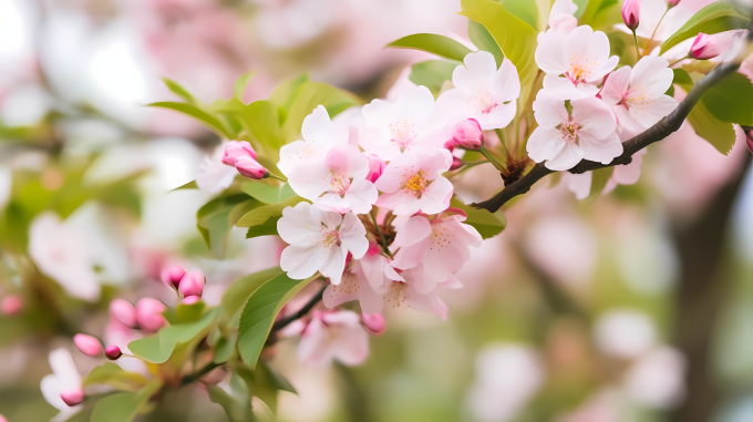 樱花枝头静谧园林风格摄影图