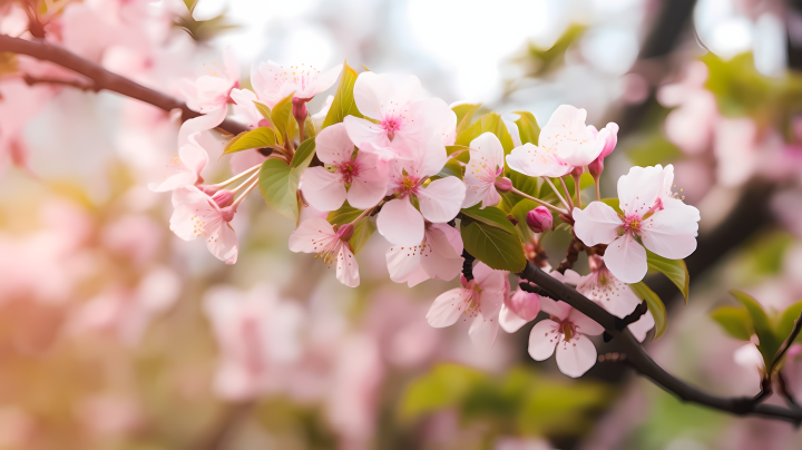 樱花树枝的清新园林风摄影图版权图片下载