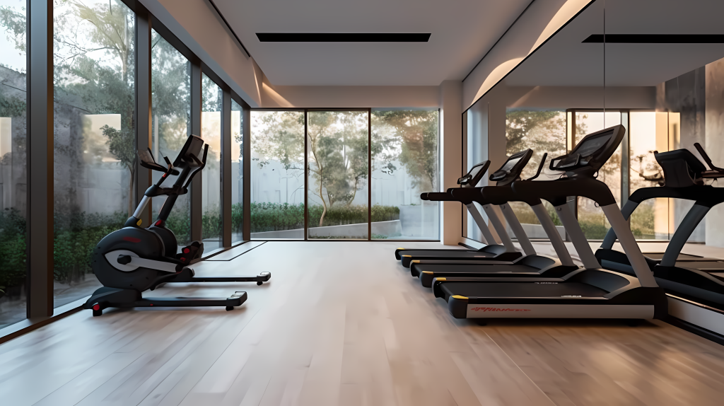 健身房跑步机摄影图版权图片下载