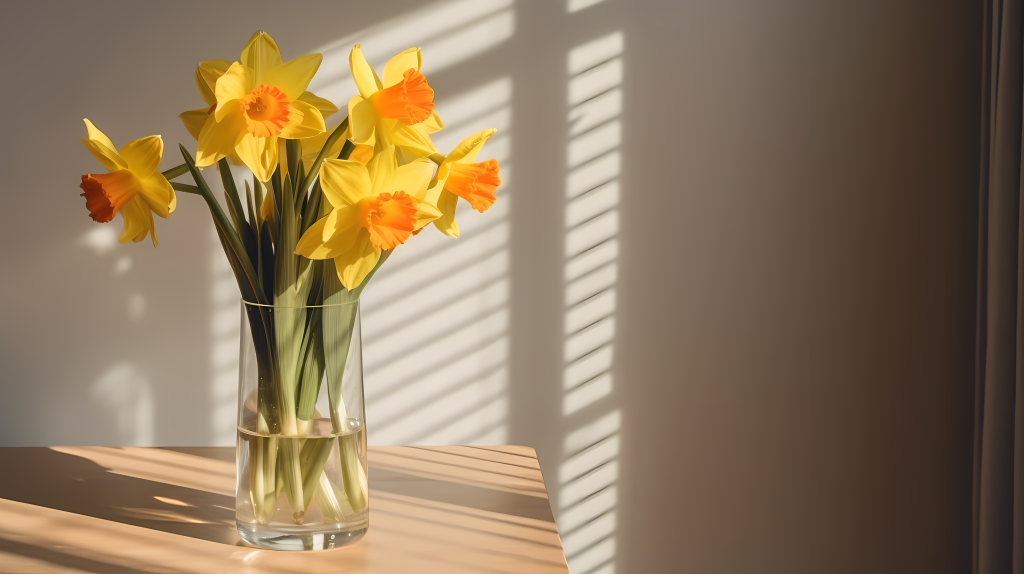 黄色光影中的水仙花摄影图