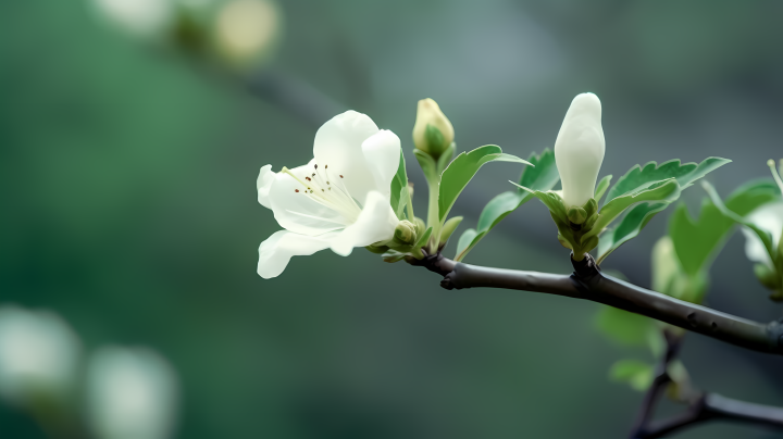 翠叶花枝暗白浅米色风格摄影图版权图片下载