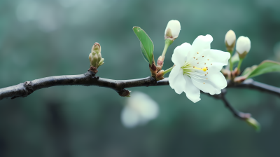 唯美苹果花枝上翠叶 摄影图片