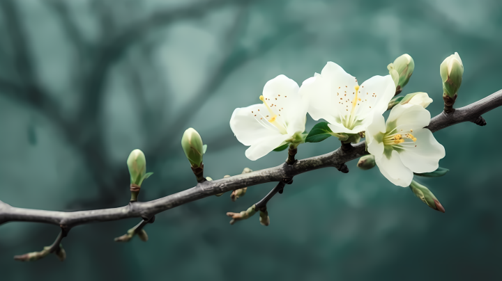 优雅叶片绽放的花朵摄影图版权图片下载