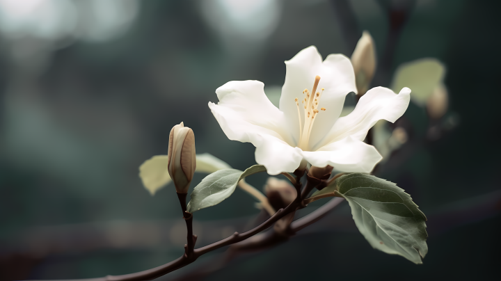 花朵含苞待放的暗白浅米风花摄影图版权图片下载