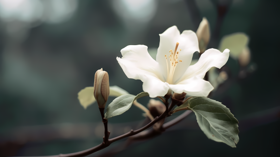 花朵含苞待放的暗白浅米风花摄影图