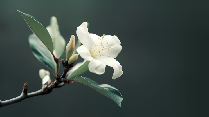 暗白淡米色郁金香树叶花枝摄影图版权图片下载