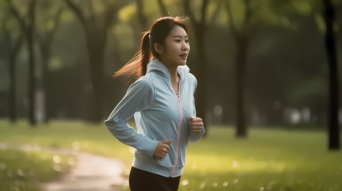 户外公园女孩跑步图